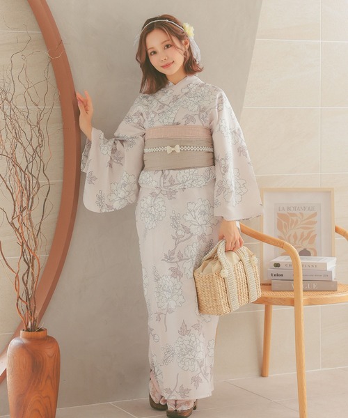 Retica(レティカ)の「浴衣 ワンピース セット セパレート 線画 フラワー ゆかた3点セット 浴衣羽織 ワンピース 兵児帯 かわいい キャミワンピース(浴衣・レディース・ピンク/クリーム・FREE)」の20枚目の写真