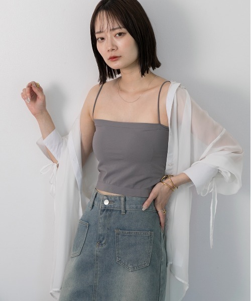 ad thie(アドティエ)の「カップ付ブラトップキャミ(キャミソール・レディース・オフホワイト/ブラック/グレー・FREE)」の22枚目の写真