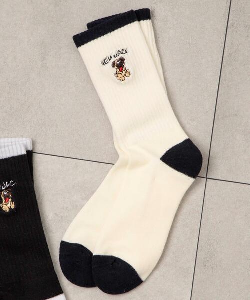 WEGO（ウィゴー）の「WEGO/別注NEWJACK刺繍ソックス（ソックス/靴下・メンズ・ブラック/オフホワイト・25-27CM）」の2枚目の写真
