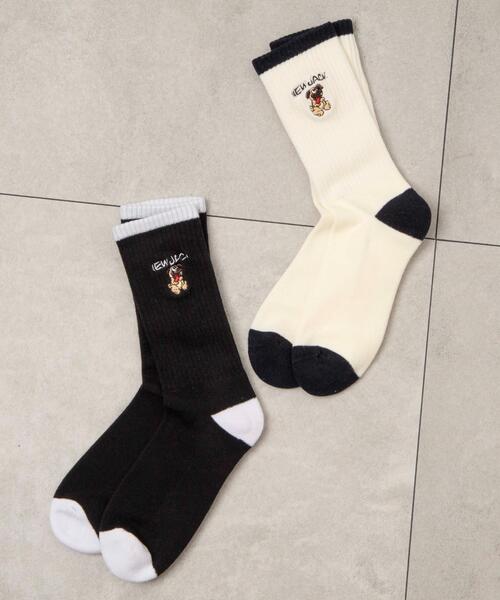 WEGO（ウィゴー）の「WEGO/別注NEWJACK刺繍ソックス（ソックス/靴下・メンズ・ブラック/オフホワイト・25-27CM）」の4枚目の写真