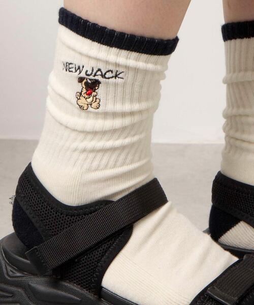 WEGO（ウィゴー）の「WEGO/別注NEWJACK刺繍ソックス（ソックス/靴下・メンズ・ブラック/オフホワイト・25-27CM）」の5枚目の写真