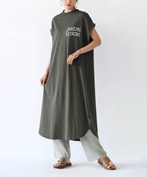 ロールアップスリーブ カットソー ロゴワンピース