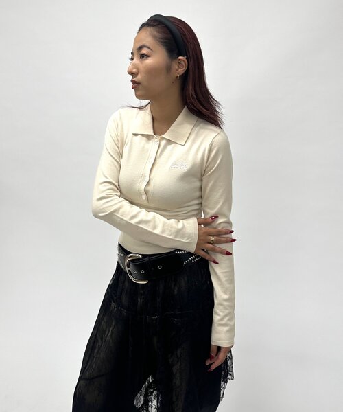 WHO'S WHO gallery(フーズフーギャラリー)の「【SLOPPY/スロッピー】長袖ニットポロ(ニット/セーター・レディース・ボルドー/ブラック/ネイビー/ダークグリーン/チャコールグレー/グレー/オフホワイト・FREE)」の2枚目の写真