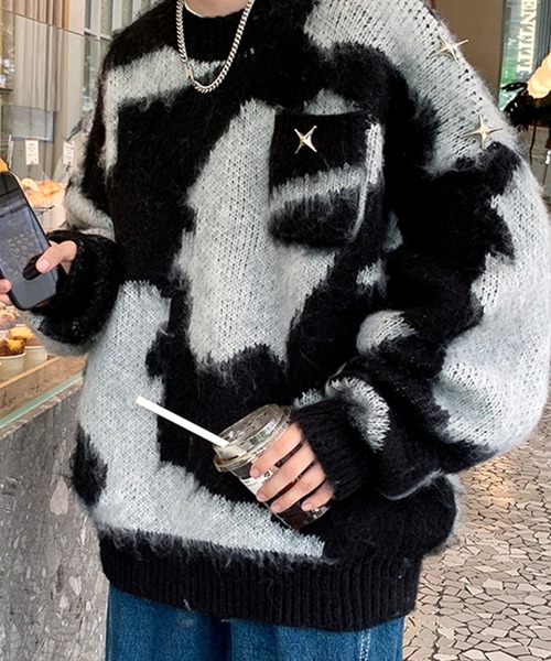 SEN TOKYO(セントーキョー)の「モヘアライククルーネックマーブルニット(ニット/セーター・レディース・ブラウン/ブラック/ブルー・M/L)」の2枚目の写真