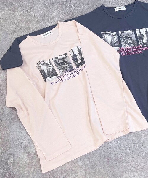 fredy emue(フレディエミュ)の「シルケットPHOTO ロンTシャツ(Tシャツ/カットソー・レディース・チャコールグレー/オフホワイト/ベビーピンク・38)」の1枚目の写真