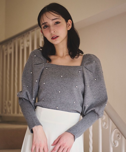 【セール】ラインストーンパフスリーブニット（ニット/セーター）｜31 Sons de mode（トランテアン ソン ドゥ モード）