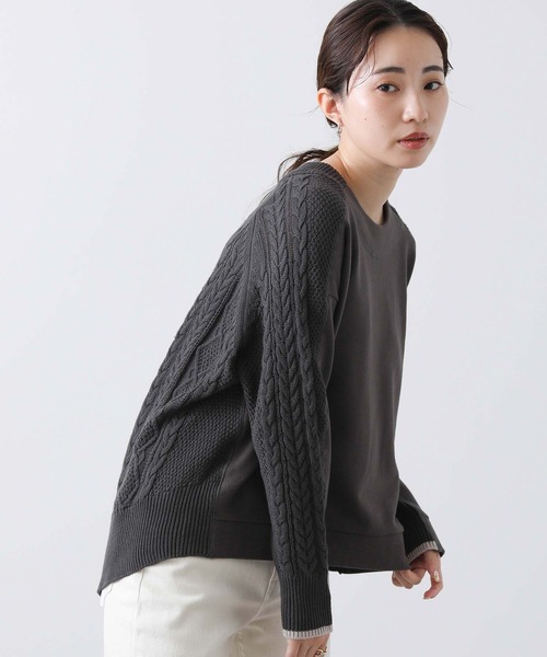 Gready Brilliant（グレディブリリアン）の「ケーブルドッキングカットソー（Tシャツ/カットソー・レディース・アイボリー/チャコールグレー/グレイッシュベージュ・38）」の2枚目の写真