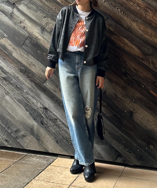 mi via loca(ミヴィアロカ)の「ブルゾンデザイン ラメウラケ カーディガン(カーディガン/ボレロ・レディース・ブラック/グレー・FREE)」の18枚目の写真