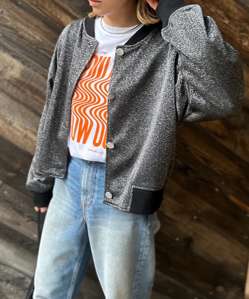 mi via loca(ミヴィアロカ)の「ブルゾンデザイン ラメウラケ カーディガン(カーディガン/ボレロ・レディース・ブラック/グレー・FREE)」の8枚目の写真