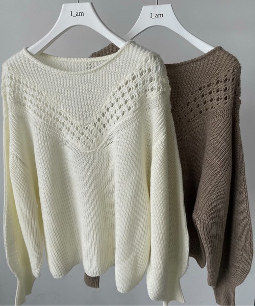 I_am（アイアム）の「balloon sleeve crochet design knit / バルーンスリーブクロシェデザインニット（ニット/セーター・レディース・ベージュ/アイボリー・FREE）」の3枚目の写真
