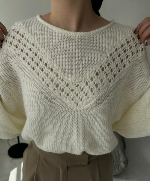 I_am（アイアム）の「balloon sleeve crochet design knit / バルーンスリーブクロシェデザインニット（ニット/セーター・レディース・ベージュ/アイボリー・FREE）」の5枚目の写真