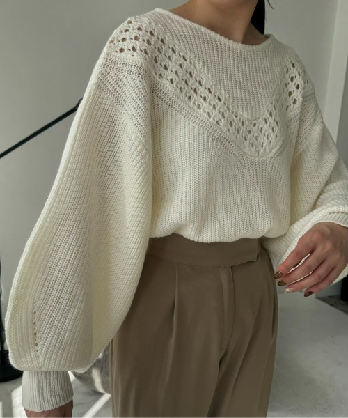 I_am（アイアム）の「balloon sleeve crochet design knit / バルーンスリーブクロシェデザインニット（ニット/セーター・レディース・ベージュ/アイボリー・FREE）」の6枚目の写真