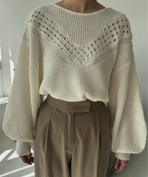 I_am（アイアム）の「balloon sleeve crochet design knit / バルーンスリーブクロシェデザインニット（ニット/セーター・レディース・ベージュ/アイボリー・FREE）」の7枚目の写真