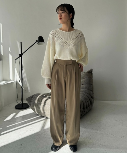 I_am（アイアム）の「balloon sleeve crochet design knit / バルーンスリーブクロシェデザインニット（ニット/セーター・レディース・ベージュ/アイボリー・FREE）」の8枚目の写真