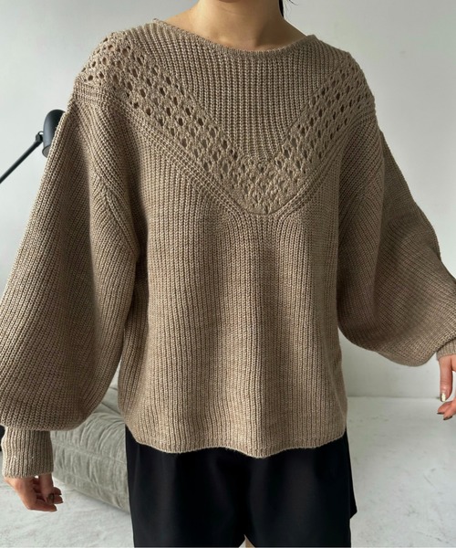 I_am（アイアム）の「balloon sleeve crochet design knit / バルーンスリーブクロシェデザインニット（ニット/セーター・レディース・ベージュ/アイボリー・FREE）」の10枚目の写真