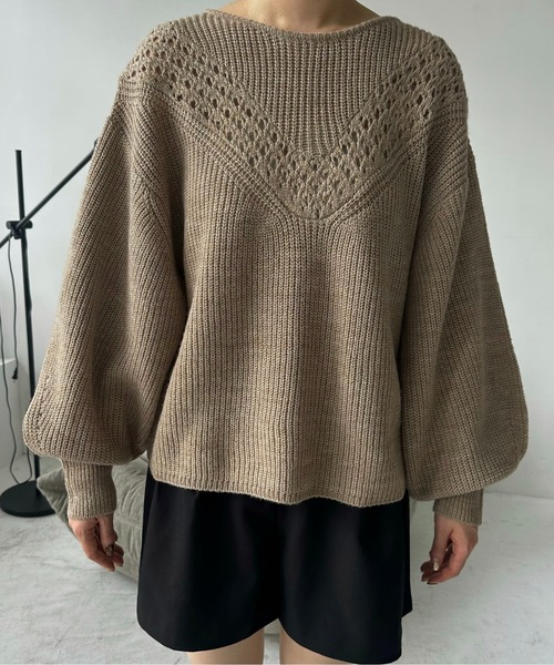 I_am（アイアム）の「balloon sleeve crochet design knit / バルーンスリーブクロシェデザインニット（ニット/セーター・レディース・ベージュ/アイボリー・FREE）」の11枚目の写真