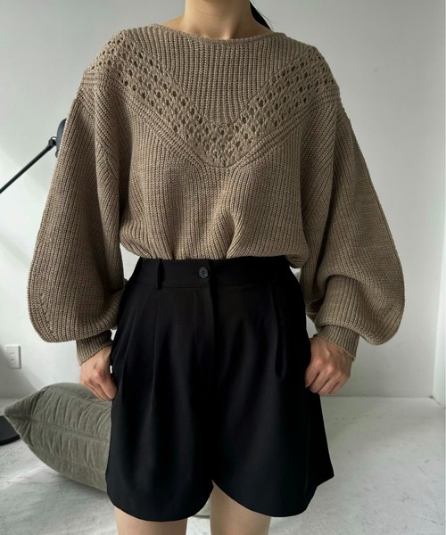 I_am（アイアム）の「balloon sleeve crochet design knit / バルーンスリーブクロシェデザインニット（ニット/セーター・レディース・ベージュ/アイボリー・FREE）」の12枚目の写真