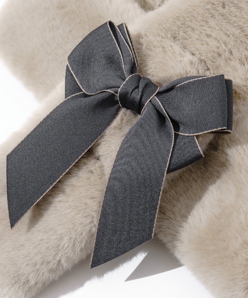 flower（フラワー）の「リボンファーマフラー（マフラー・レディース・ベージュ/ブラウン・FREE）」の3枚目の写真