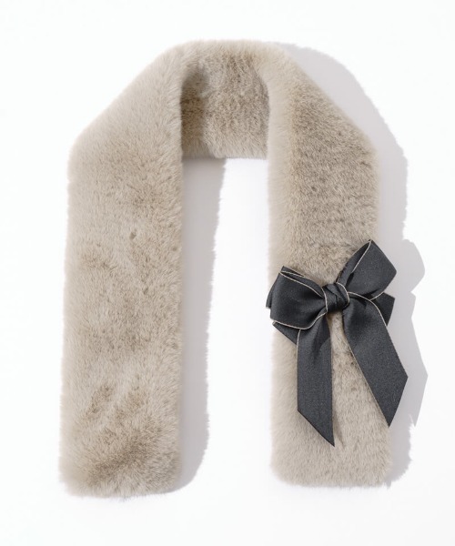 flower（フラワー）の「リボンファーマフラー（マフラー・レディース・ベージュ/ブラウン・FREE）」の6枚目の写真