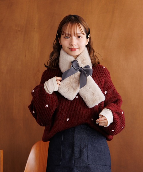 flower（フラワー）の「リボンファーマフラー（マフラー・レディース・ベージュ/ブラウン・FREE）」の10枚目の写真