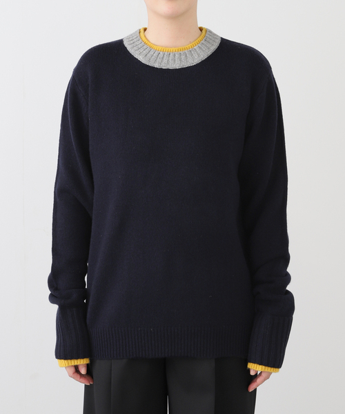 AP STUDIO（エーピーストゥディオ）の「【Bomboogie/ボンブーギ】バイカラープルオーバー（ニット/セーター・レディース・ネイビー・FREE）」の2枚目の写真