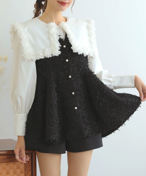 MERAKI（メラキ）の「パールボタンツイードジレ（ベスト・レディース・ブラック/ホワイト・FREE）」の6枚目の写真