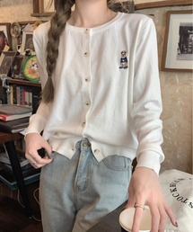 ベア 刺繍 シンプル ニット カーディガン