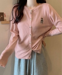 ベア 刺繍 シンプル ニット カーディガン
