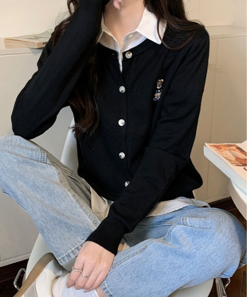 kirakiraShop(キラキラショップ)の「ベア 刺繍 シンプル ニット カーディガン(カーディガン/ボレロ・レディース・ネイビー/ホワイト/ブラウン/ピンク/クリーム/グレー/ブラック・FREE)」の16枚目の写真