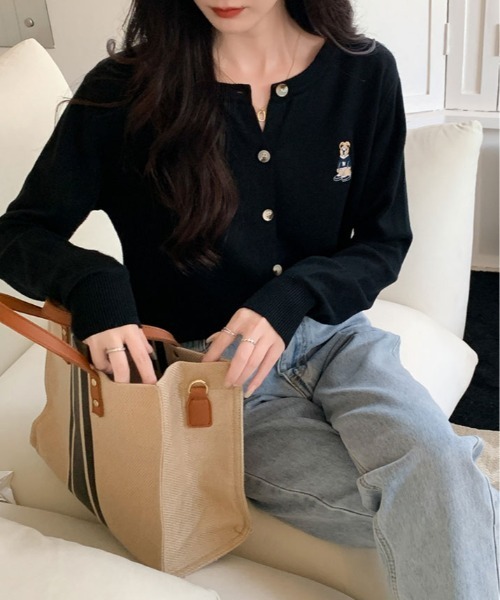 kirakiraShop(キラキラショップ)の「ベア 刺繍 シンプル ニット カーディガン(カーディガン/ボレロ・レディース・ネイビー/ホワイト/ブラウン/ピンク/クリーム/グレー/ブラック・FREE)」の19枚目の写真