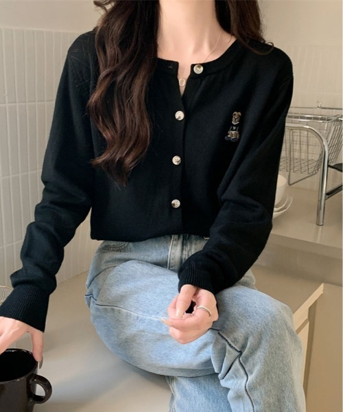 kirakiraShop(キラキラショップ)の「ベア 刺繍 シンプル ニット カーディガン(カーディガン/ボレロ・レディース・ネイビー/ホワイト/ブラウン/ピンク/クリーム/グレー/ブラック・FREE)」の18枚目の写真