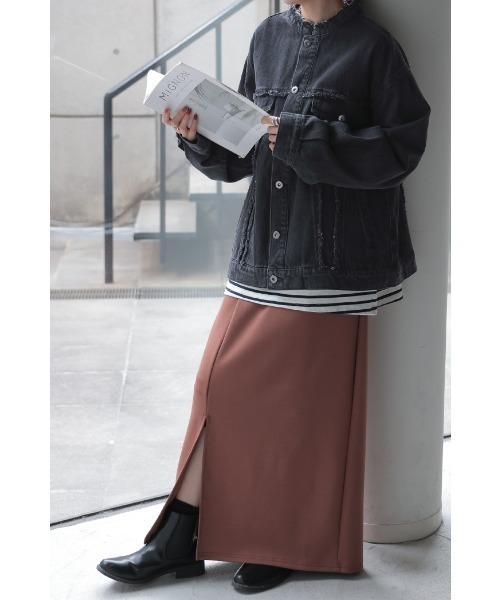 フリンジデニム ノーカラージャケット（デニムジャケット）｜HUG.U