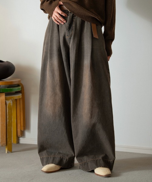 soerte ワイドバギーヴィンテージライクデニムパンツ Wide buggy vintage like denim pants ' Mud dyeing / Washed