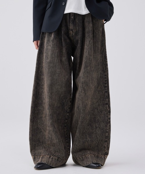 WIDE BUGGY VINTAGE LIKE DENIM PANTS ' MUD DYEING / WASHED
