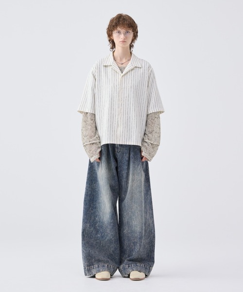 soerte ワイドバギーヴィンテージライクデニムパンツ Wide buggy vintage like denim pants ' Mud dyeing / Washed
