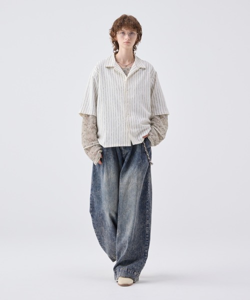 ワイドバギーヴィンテージライクデニムパンツ　soerte WIDE BUGGY VINTAGE LIKE DENIM PANTS ' MUD DYEING / WASHED