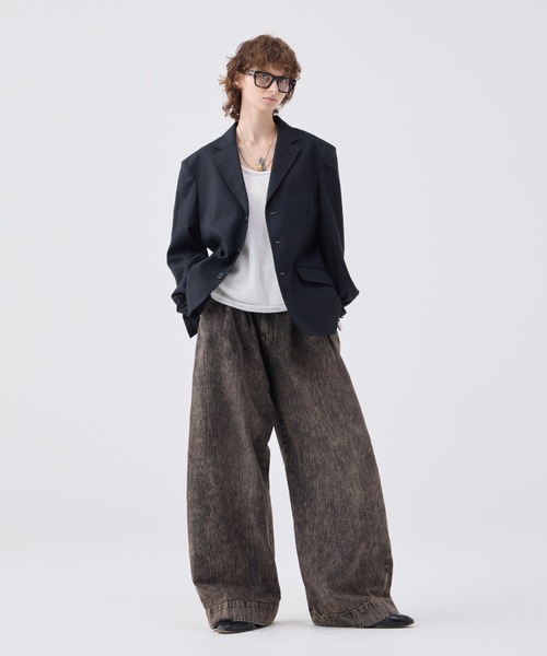 Wide buggy vintage like denim pants ' Mud dyeing '/ワイド