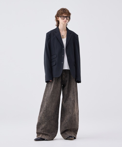 Wide buggy vintage like denim pants ' Mud dyeing / Washed