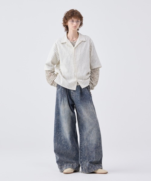 ワイドバギーヴィンテージライクデニムパンツ　soerte WIDE BUGGY VINTAGE LIKE DENIM PANTS ' MUD DYEING / WASHED