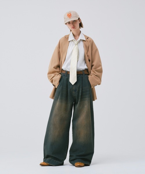 soerte ワイドバギーヴィンテージライクデニムパンツ Wide buggy vintage like denim pants ' Mud dyeing / Washed
