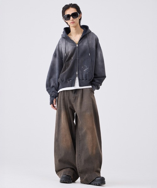 soerte ワイドバギーヴィンテージライクデニムパンツ soerte ジーンズ Wide buggy vintage like denim pants ” Mud