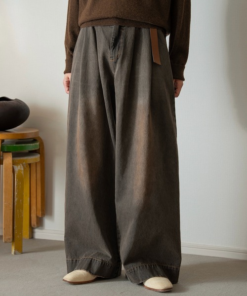 Wide buggy vintage like denim pants ' Mud dyeing '/ワイドバギー