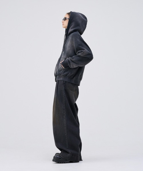 Wide buggy vintage like denim pants ' Mud dyeing / Washed