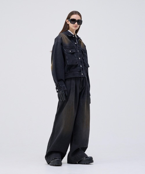 WIDE BUGGY VINTAGE LIKE DENIM PANTS ' MUD DYEING / WASHED