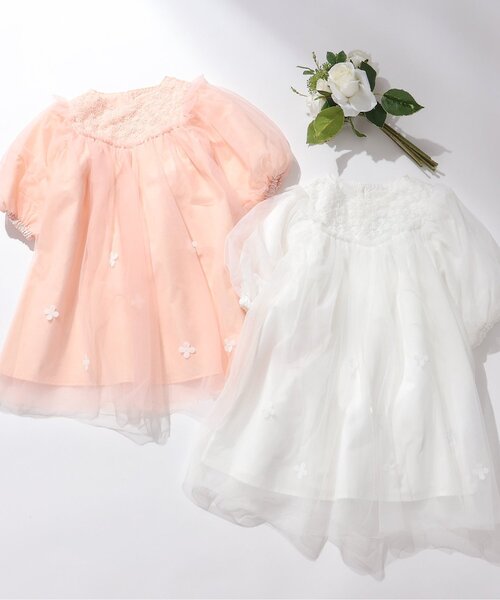 apres les cours（アプレレクール）の「【フォーマル対応/ジュニア対応】ヨークレースチュールワンピース＿アプレレクールマシェリ（ワンピース・キッズ・アイボリー/サーモンピンク・140/90/110/120/80/130/100）」の7枚目の写真