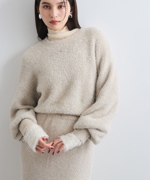 VIS(ビス)の「【セットアップ対応】ラメシャギーニットプルオーバー【静電気防止】(ニット/セーター・レディース・ライトグレー/ベージュ系その他/ピンク系その他2・FREE)」の2枚目の写真