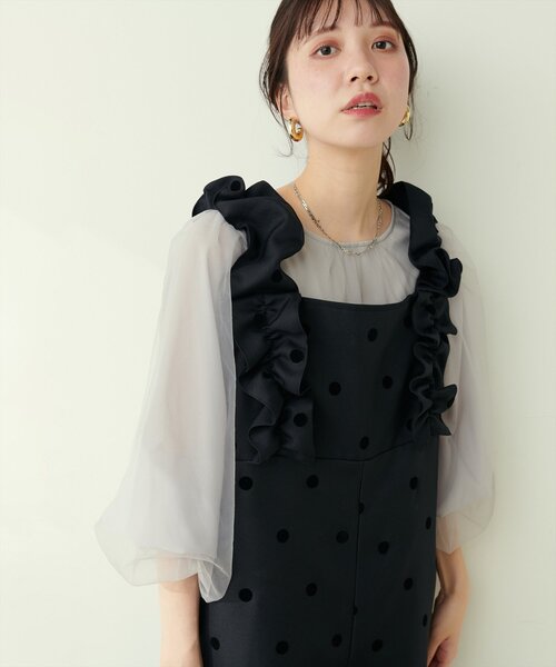 natural couture(ナチュラルクチュール)の「ツイルクロスドットフロッキーサロペット(その他パンツ・レディース・ブラック/オフホワイト・MEDIUM/LARGE)」の6枚目の写真