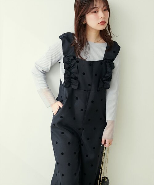 natural couture(ナチュラルクチュール)の「ツイルクロスドットフロッキーサロペット(その他パンツ・レディース・ブラック/オフホワイト・MEDIUM/LARGE)」の10枚目の写真
