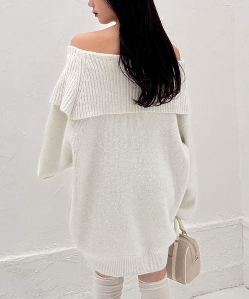 セール】【juicy colorful knit】オフショルニットミニワンピース