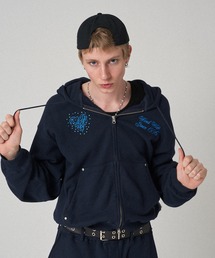 HEAVY WEIGHT RHINESTONES DOUBLE ZIP HOODIE/ヘビーウエイトラインストーンダブルジップフーディ